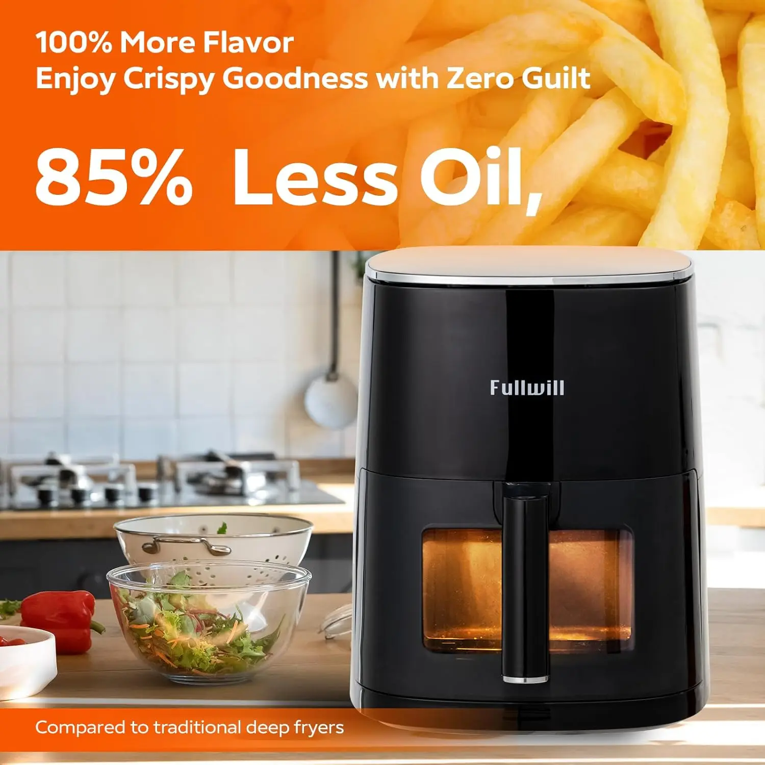 مقلاة هوائية مع نافذة عرض ، متعددة الوظائف ، قلي هواء ، مشوي ، خبز ، إعادة تسخين ، قلي عميق ، 7 إعدادات مسبقة تعمل باللمس للأجنحة ، 6 قيراط ، 5 في 1