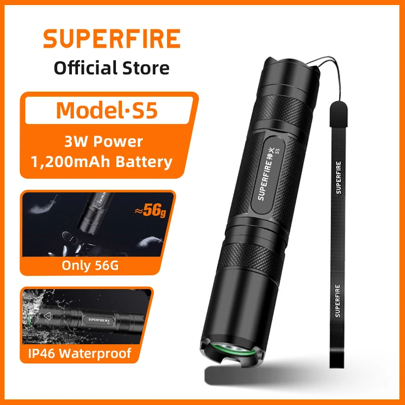 SUPERFIRE S5 Ultra Bright Pocket LED Flashlight – Waterproof Portable EDC Small Torch for Outdoor Camping, Emergency Lantern