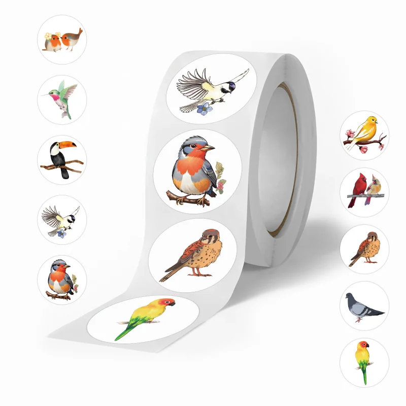 

500PCS Cartoon Colorful Bird Creative Sticker Tape Roll Notebook DIY Decoration Computer Phone Stationery Water Cup Sticker