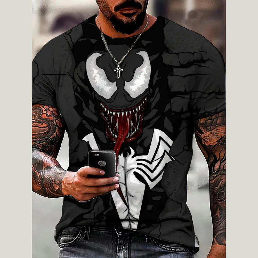 Marvel Venom Print, Men's T-shirt, Round Neck Short Sleeve Tops, Patterned T-shirt, Men's Summer Wear, Men's Clothing ﻿