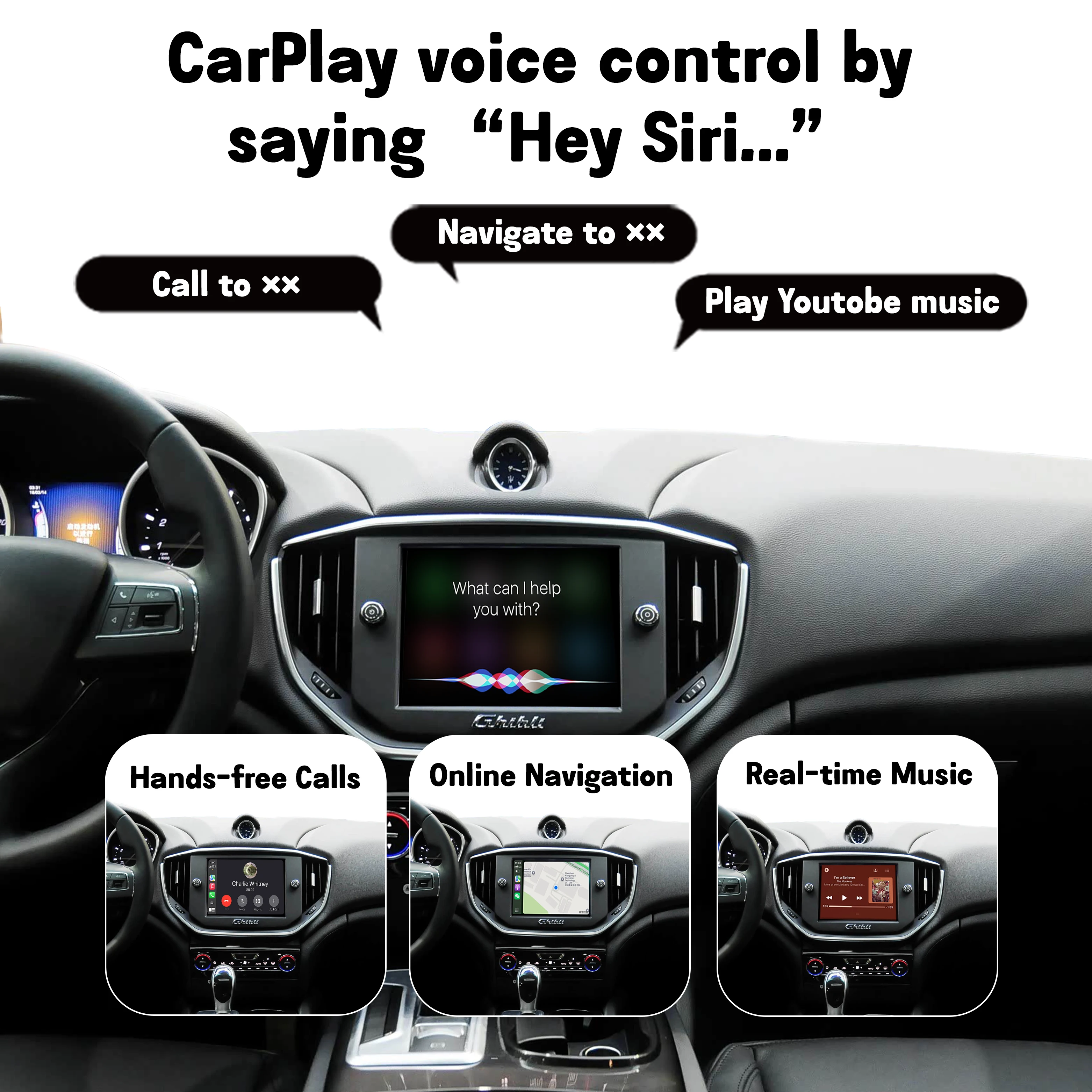 

Wireless CarPlay Android Auto Screen Mirroring Interface for 2012–2016 Maserati Quattroporte Ghibli OEM Display