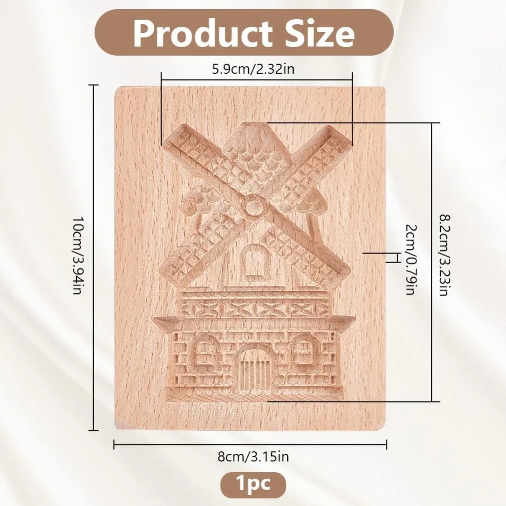 1 Pcs Carved Wooden Windmills Cookie Mold, Kitchen Wooden Cookie Cutter 3D Biscuit Press Stamp Molds Gingerbread Cookie