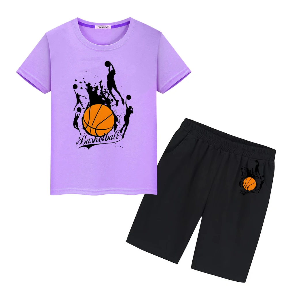 

Basketball Print 100%Cotton boys girls T-shirt Sports Sets Kawaii Tshirts Tops+shorts Summer Cute Tees kids boutique clothes