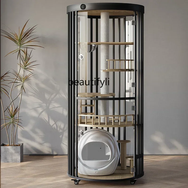 ss cn8350 ss 8350 Smart Luxury Cat Villa 360 ° Panoramic Glass Solid Wood Cat Cabinet Large Household Cat House