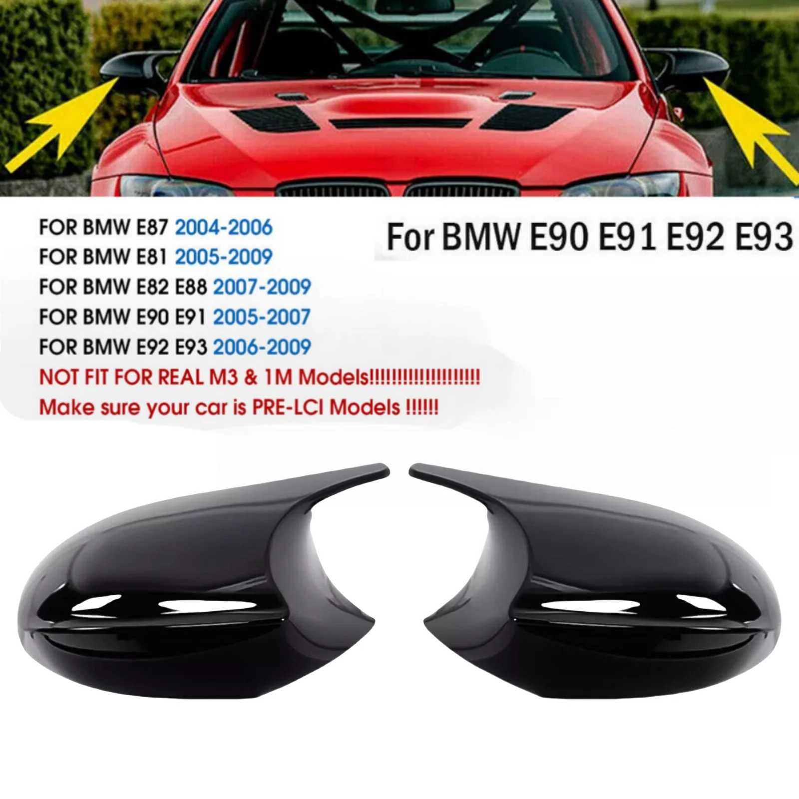 

Rearview Mirror Cover For BMW 3 Series E90 E91 E92 E93 2005-2008 Pre-facelift Model M3 Style Wing Mirror Caps Car Accessories