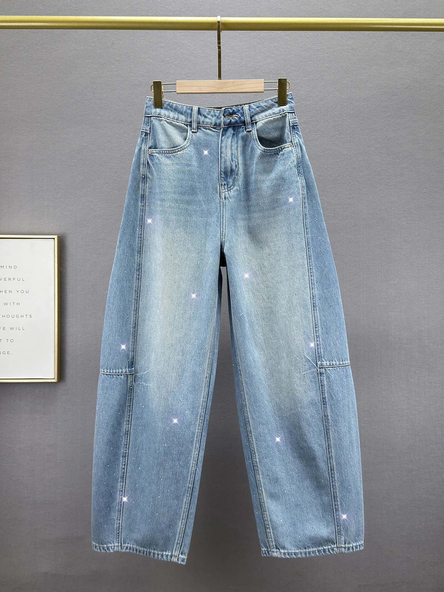 

High Waist Loose Fit Women's Jeans Knife Diamond Studded Spring 2026 Slimming Long Bootcut European Sle Denim