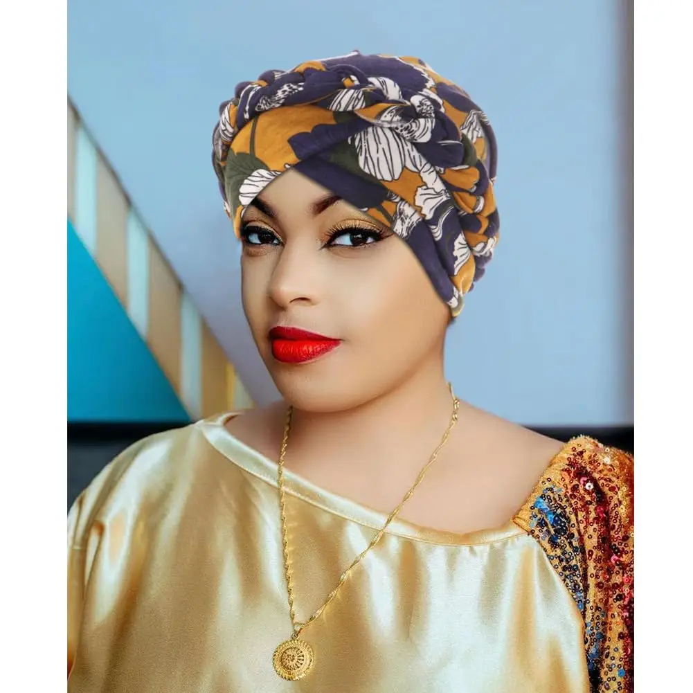 African Women Turban Caps Print Twist Braid Headwrap Pre Tied Chemo Cancer Bandana Headscarf Hair Cover Wrap Hats