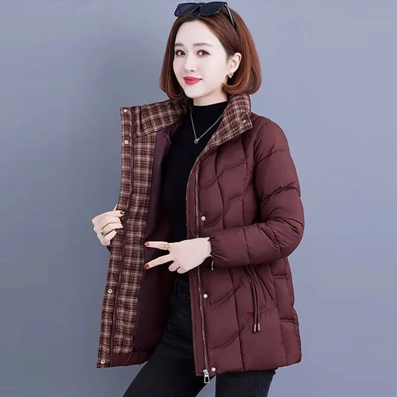 2025 Fashion Winter Parkas Women's Cotton-padded Jacket Stand-up Collar Thicken Warm Quilted Coats Casual Mother Slim Outerwear