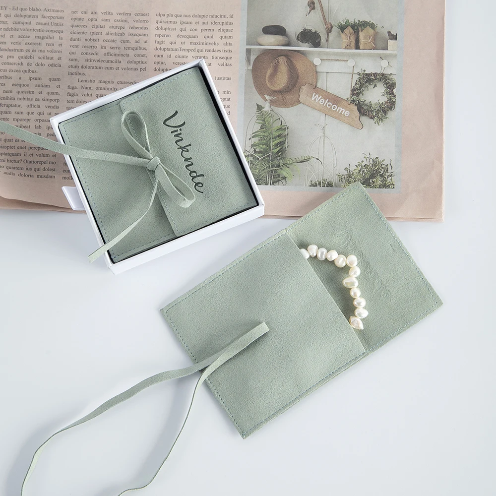 Custom Logo Light Green Microfibre Jewellery Pouches Organiser Jewellery Essentials Organiser Exquisite Pouch Earrings Necklaces