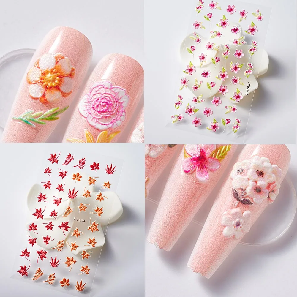 1Pcs Bohemia Flowers 5D Emboss Nail Art Sticker Unique Flowers/Leaves Self-adhesive Nail Decal 8*10cm Florets 5D Nail Slider 1*