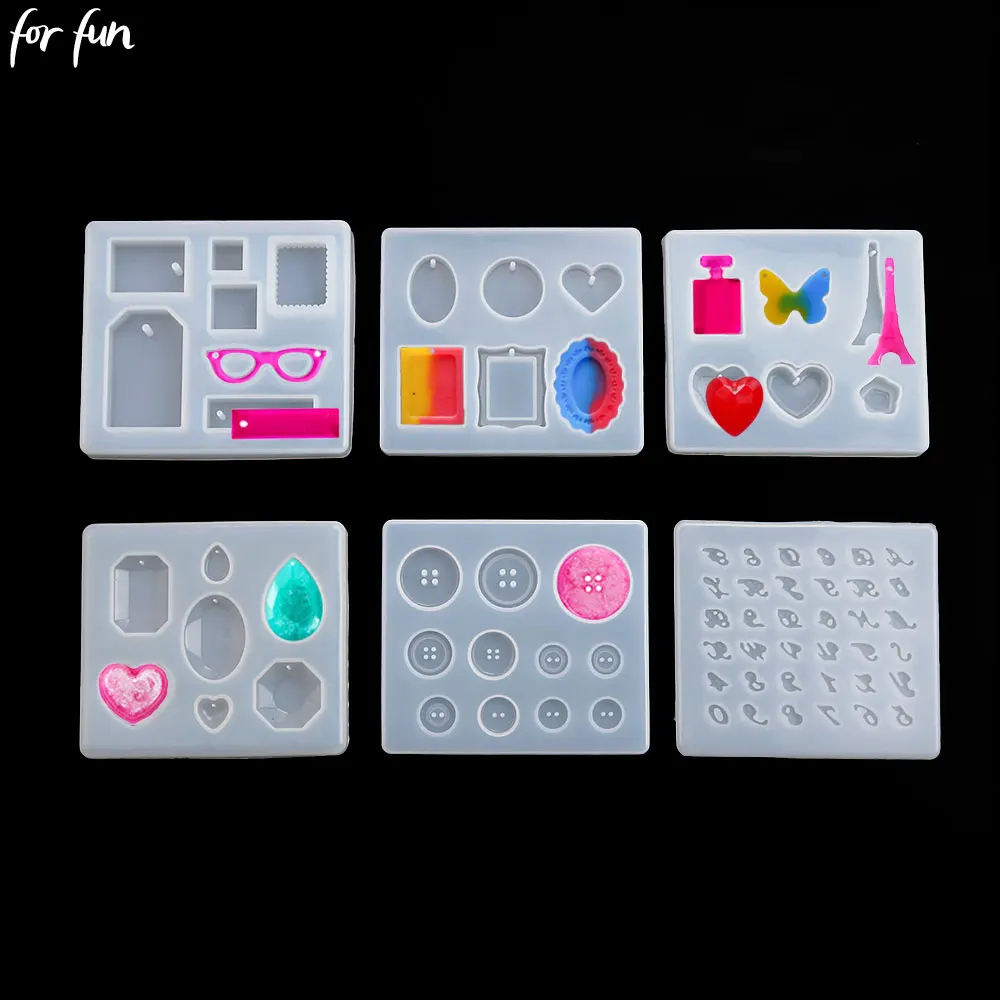 For Fun DIY Crystal Drop Glue Pendant Silicone Molds Heart Diamond Numbers Resin Mold Necklace Keychain Jewelry Making