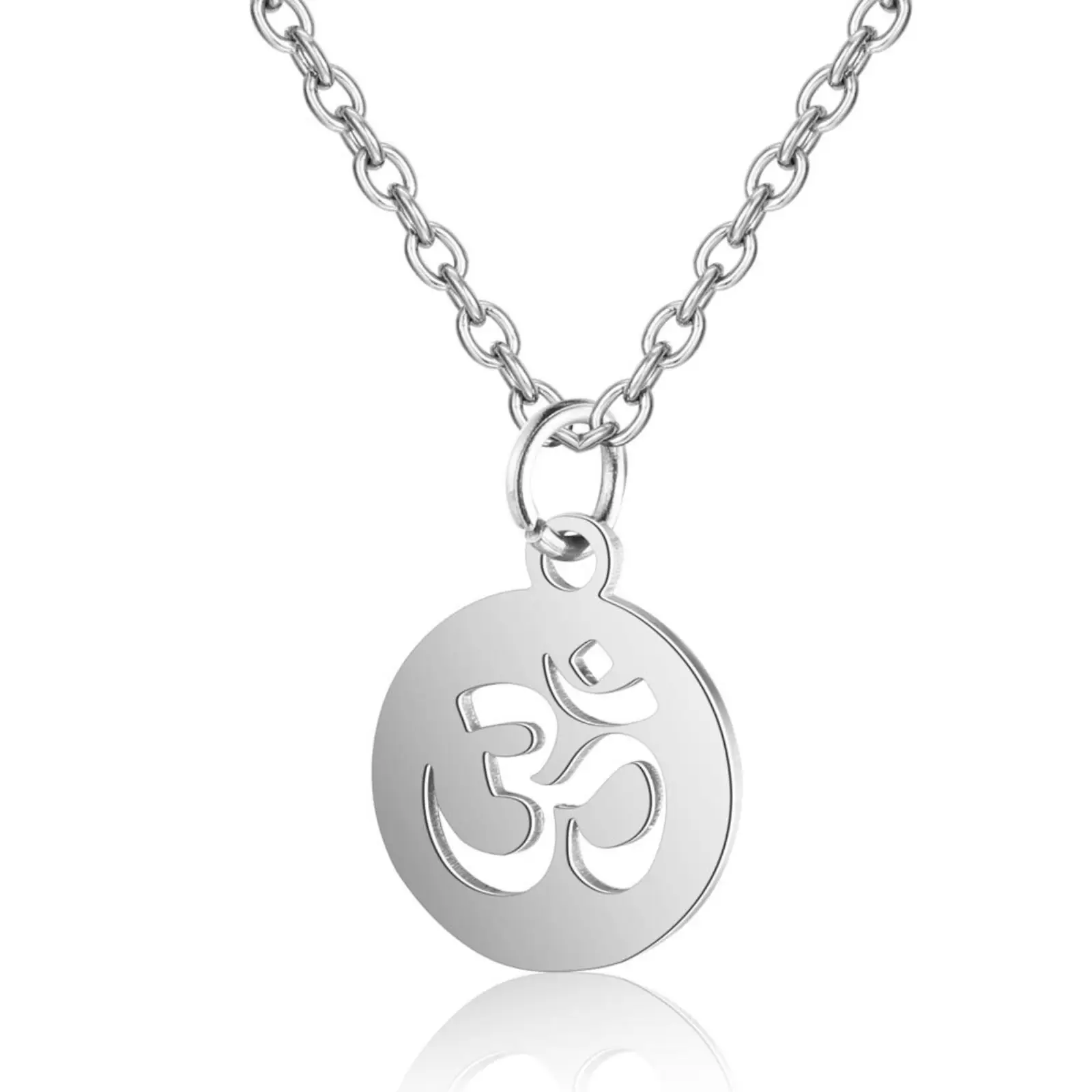 Om-Symbol Runder Anhänger Halskette Edelstahl Aum Yoga Hindu Spirituelle Halskette für Frauen Männer Meditationsschmuck Geschenk – Detail 2
