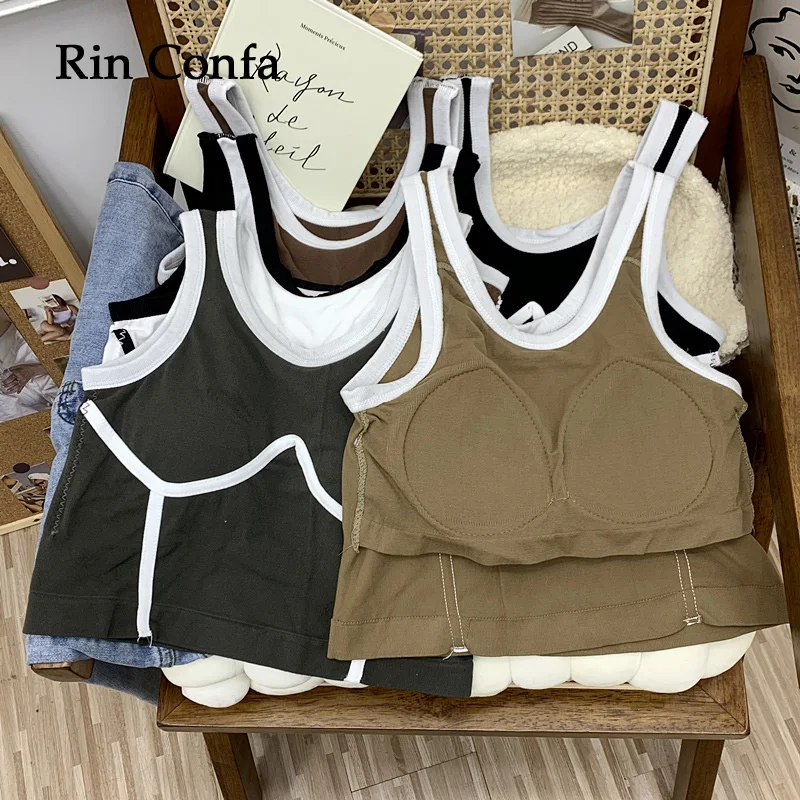 

Rin Confa Fashion Strap Camis Bulit in Bras For Women Y2k Clothes Skinny Sports Femme Crop Tanks Sleeveless Woman Tank Camisoles