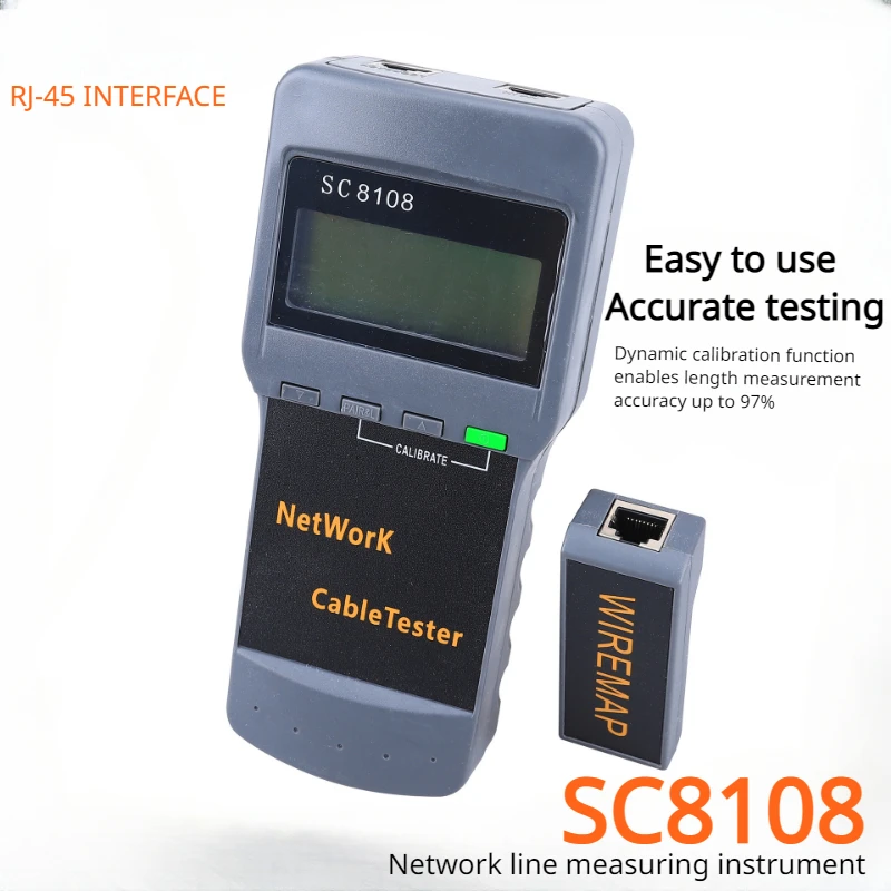 Misuratore di rete LCD portatile SC8108 e Tester e misuratore di cavi per telefono LAN con Display RJ45 punto di interruzione di lunghezza Wireless