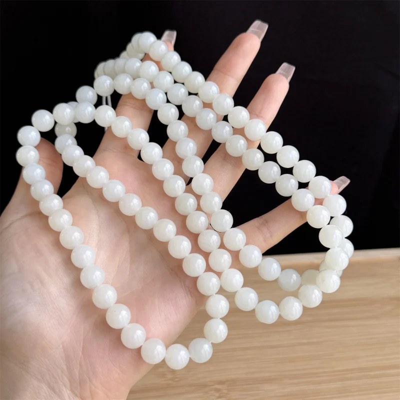 

Натуральная цепочка Hetian 108 из русского материала, белый нефрит, 10 мм, 108 бусин, многослойный браслет