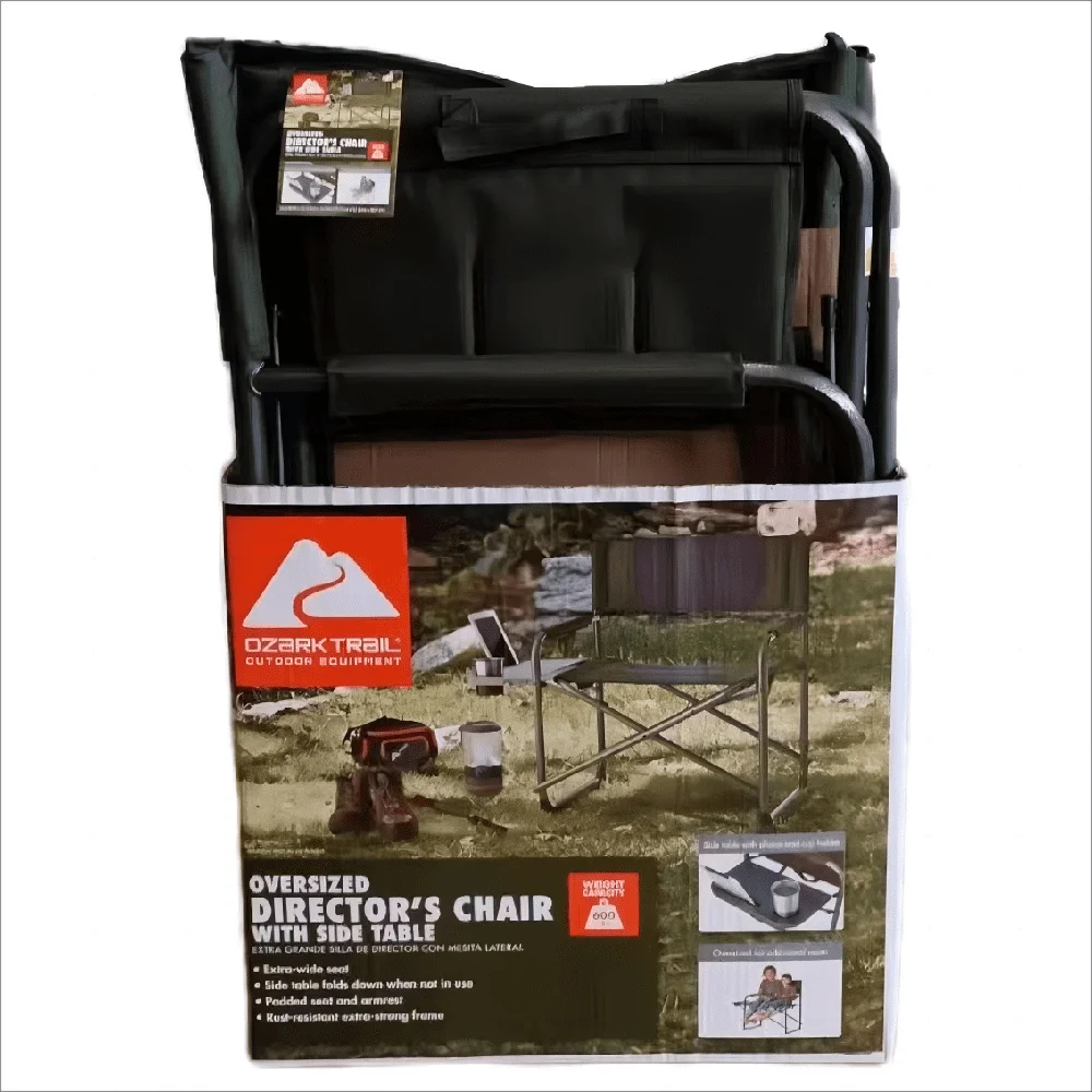 كرسي مدير كبير الحجم قابل للطي مع طاولة جانبية للاستخدام الخارجي وإطار فولاذي متين من البوليستر سهل النقل بسعة 600 رطل #3