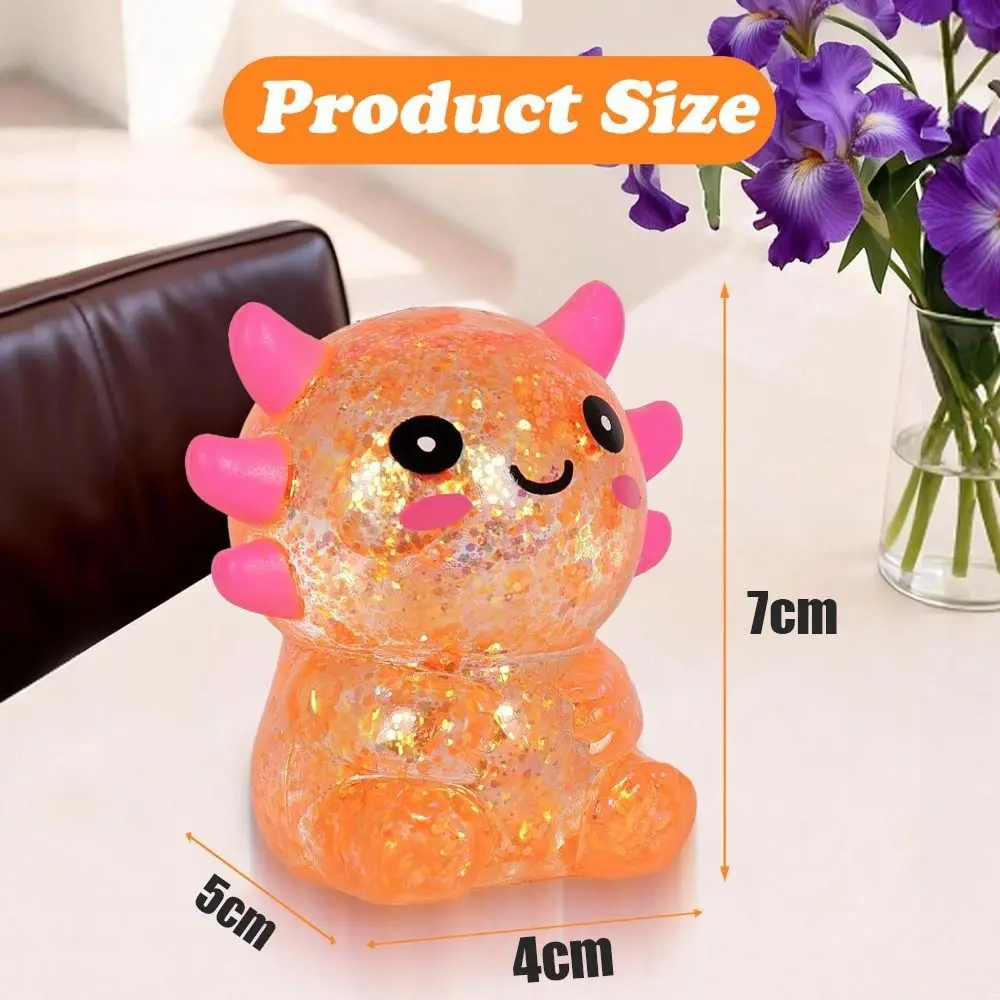 Glitter Squishy Stress Glitter Soothing Texture Sugar Filled Squishy Fidget Stress Ball Cute Shape Axolotl Squishy