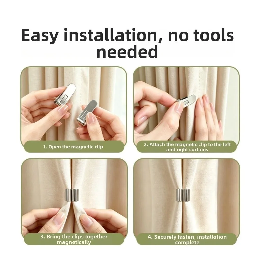1/5Pair New Metal Magnetic Curtain Clips Drill Free Detachable Magnetic Curtain Fasteners Curtain Holders Bedroom Curtains - view 2