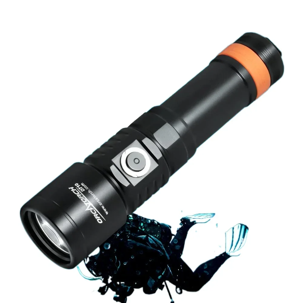 OrcaTorch D710 Scuba Diving Light 3000-Lumen Underwater Flashlight with 6 Degrees Narrow Beam 150M Waterproof Night Dive Torch