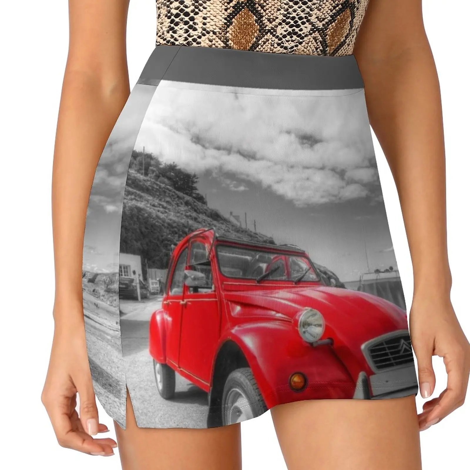 Cornish 2Cv Women's skirt With Hide Pocket Tennis Skirt Golf Skirts Badminton Skirts Running skirts 2Cv Red Car Auto Diane