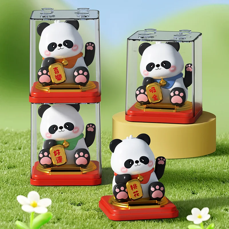 

3 Inch Solar Powered Panda Ornament Welcoming Waving Hand Chinese Panda Plastic Figurines For Car Home Decor Cute Animal Crafts