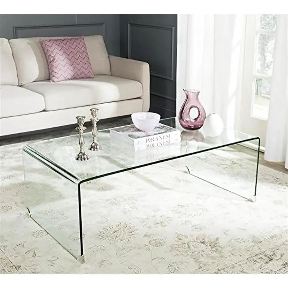 Clear Glass Coffee Table Living Room Den Library Classic Style Tempered Glass Top  Quality Craftsmanship 47.24