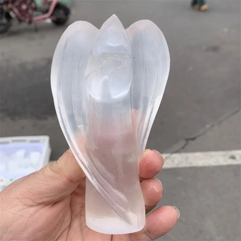 

Natural Selenite Angel Carving Polished Figurine Healing Energy Stone Aesthetic Room Decor Gifts 1PCS