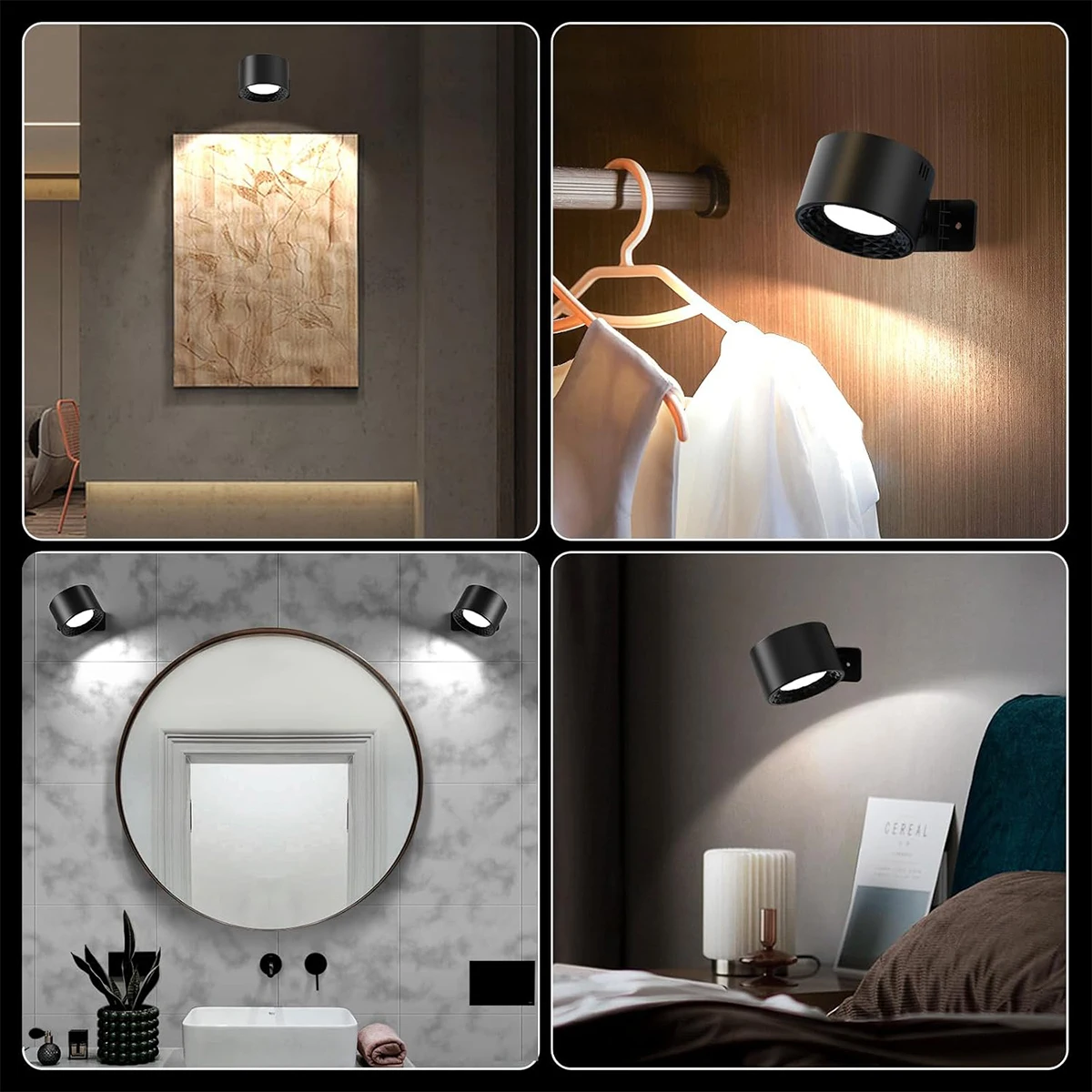 LED Wall Lights Mounted Reading with Remote Sconces Lamp With 3 Color Temperatures Magnetic 360° Rotation Cordless for Home Bulb image 6