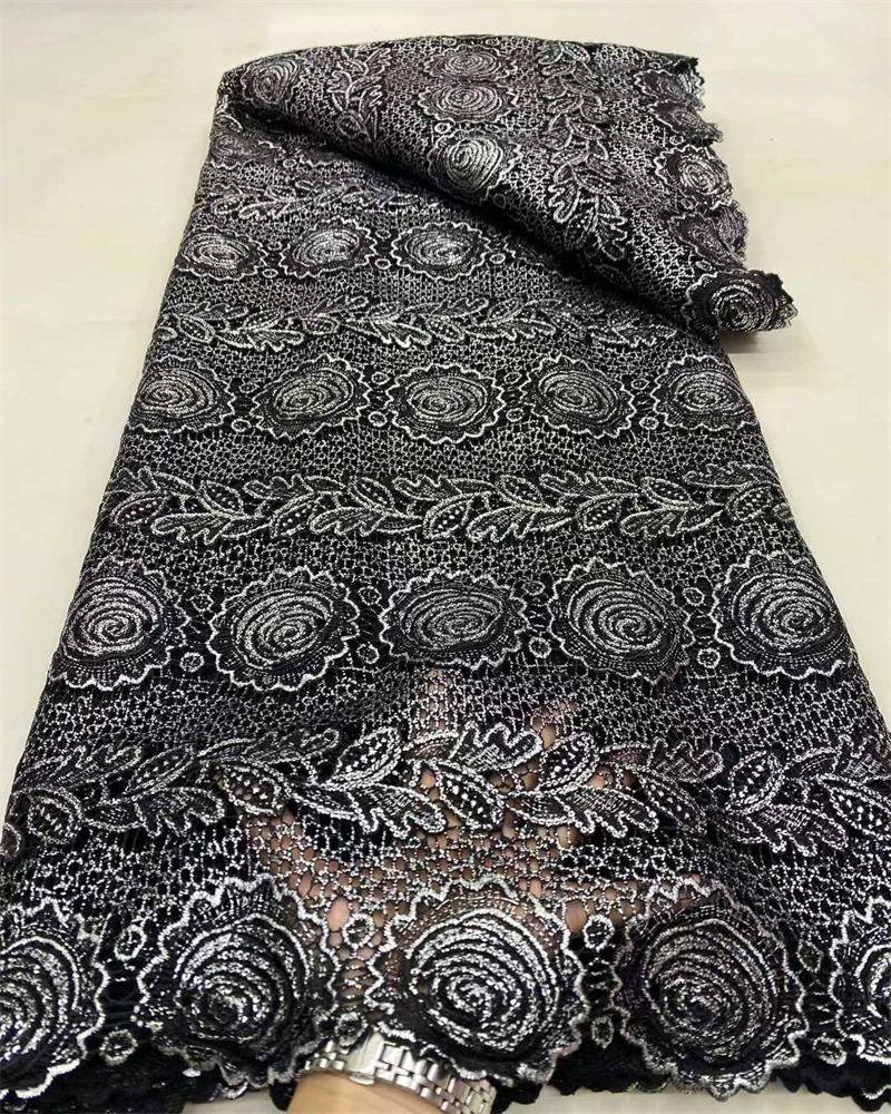 Latest High Quality African Guipure Cord Lace Fabric Nigerian Water Soluble Milk Silk Lace Fabric For Party