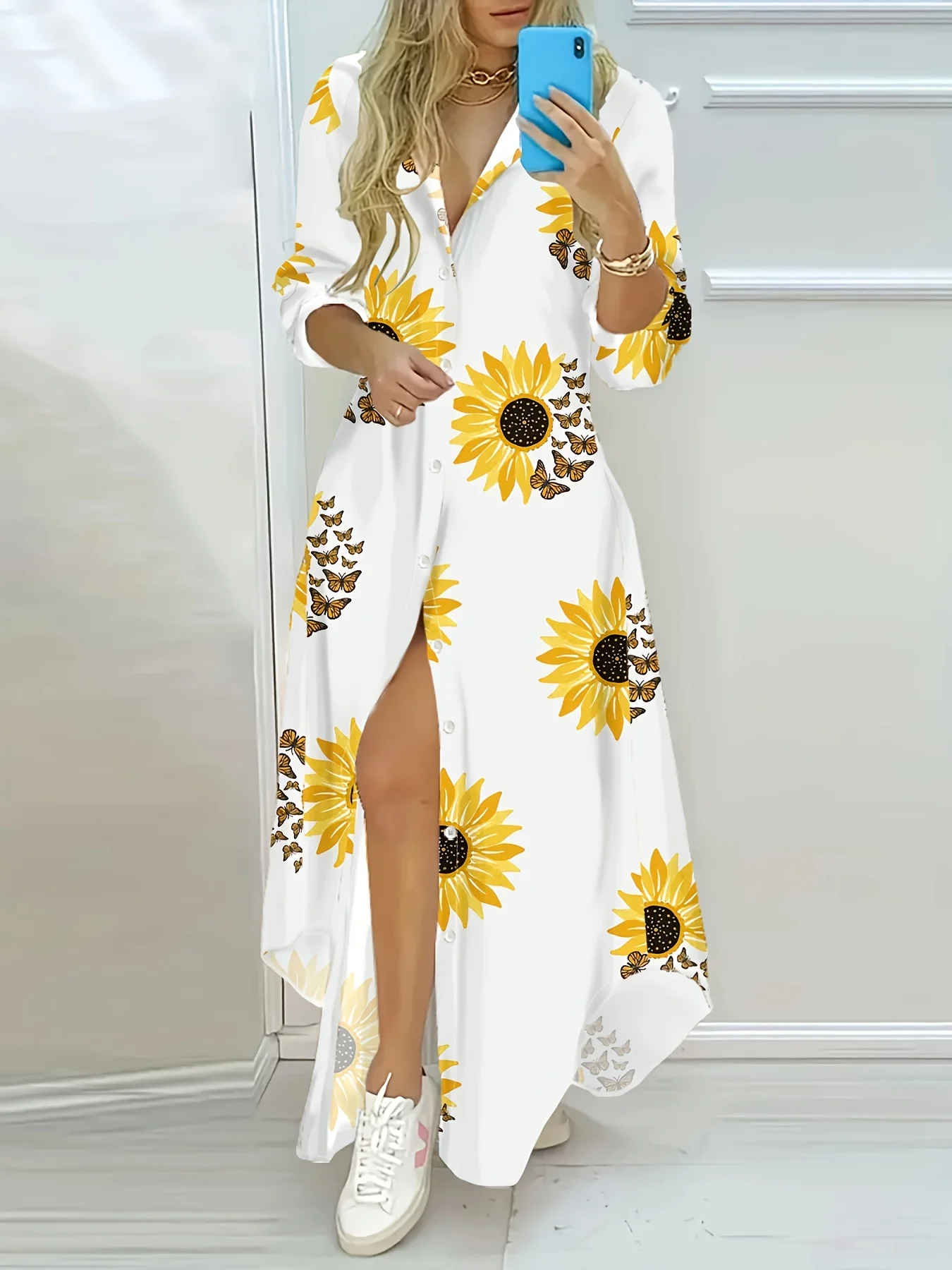 

Printed Design Leisure Style Sunshine Floral Print Long Sleeved Dress