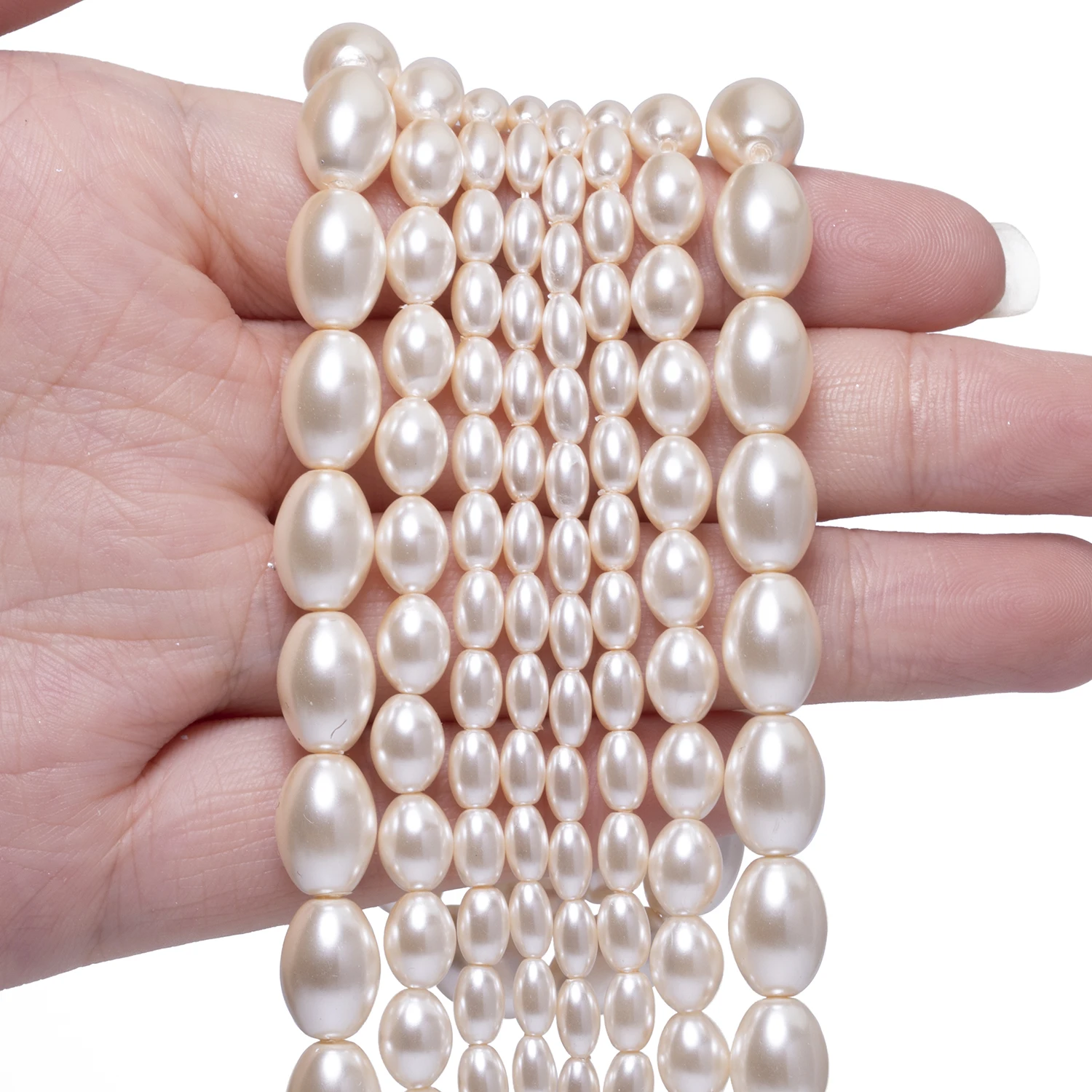 Vier Größen Reisförmige Mehrfarbige Glas-Imitationsperlen für Schmuckherstellung Handgefertigte DIY Armband Halskette Zubehör – Detail 9