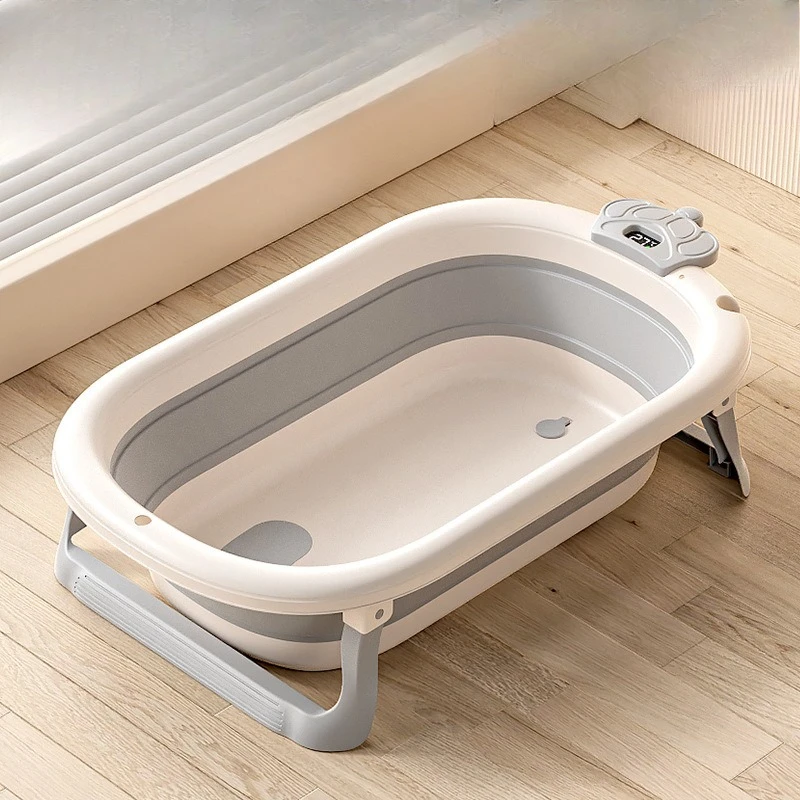 ‌ Bañera de bebé plegable de grado hospitalario, lavabo de baño para recién nacido de 3 etapas con tapón de drenaje con termómetro Digital, compatible con bebés de 0 a 24 meses