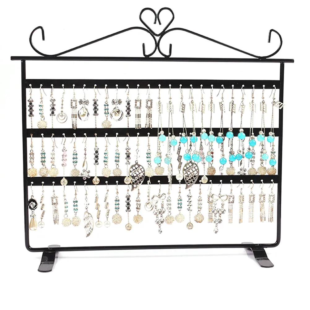 

72 Holes Black Copper Plated Earring Rack Organizer Jewelry Display Stand Holder for Rings Watches Storage Dust Free