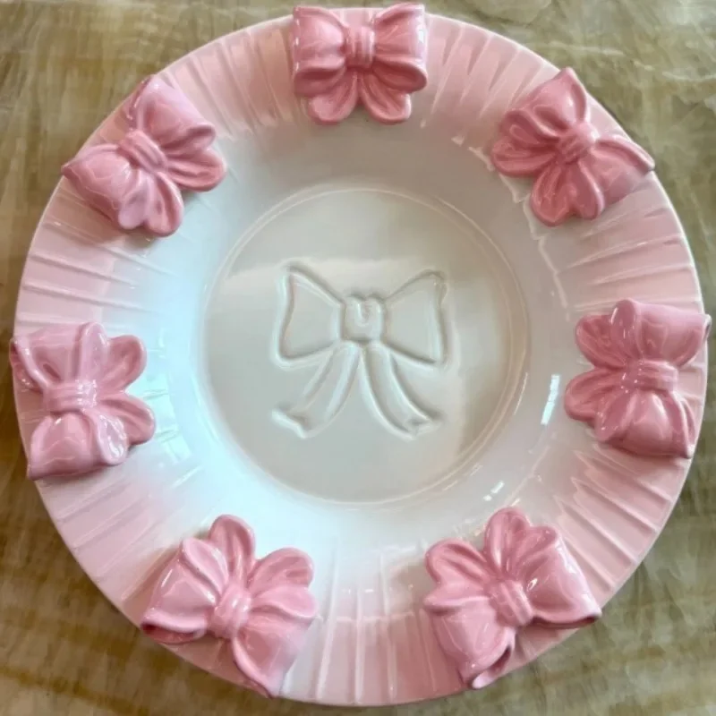 Bow hand-painted underglaze color relief three-dimensional ceramic dinner plate