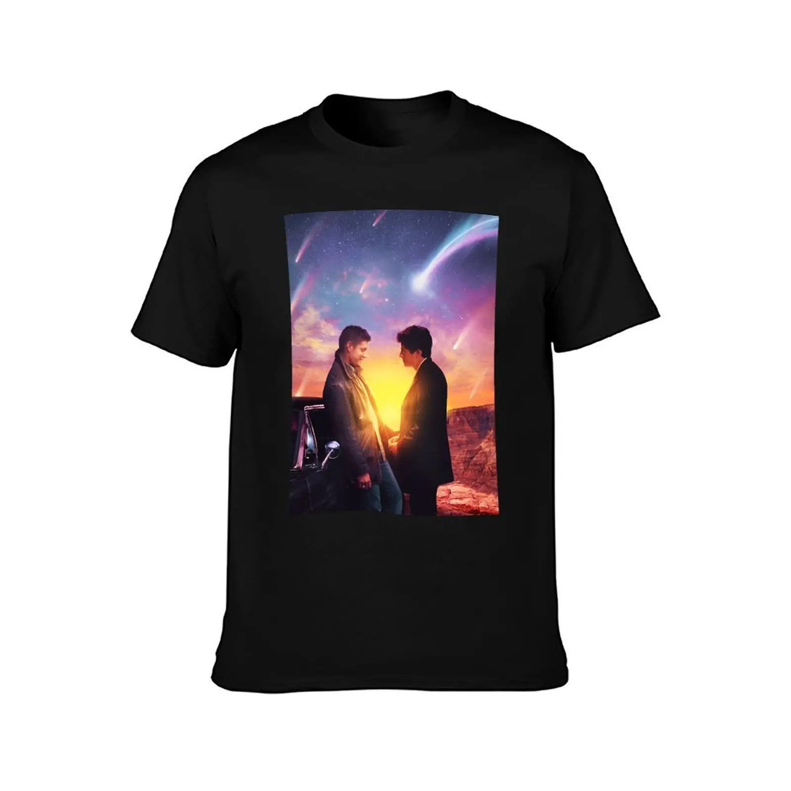 Destiel Sunset T-Shirt, Summer Casual Cotton Tee, Oversized Streetwear Tops, Vintage Graphic Print, Loose Fit Short Sleeve