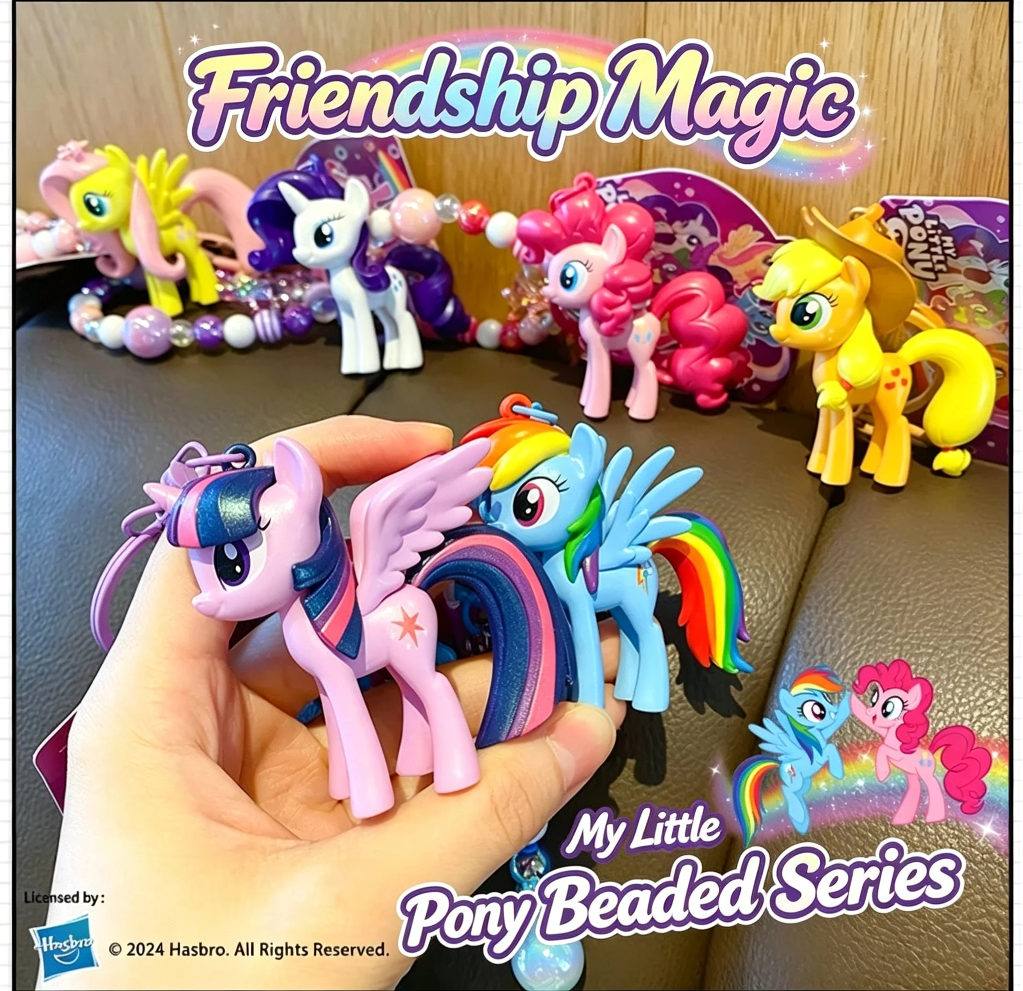 Hasbro Genuine My Little Pony Beaded Keychain Chain Cartoon Fur Plush Bag Hanger Ideal Exquisite Birthday Christmas Gifts