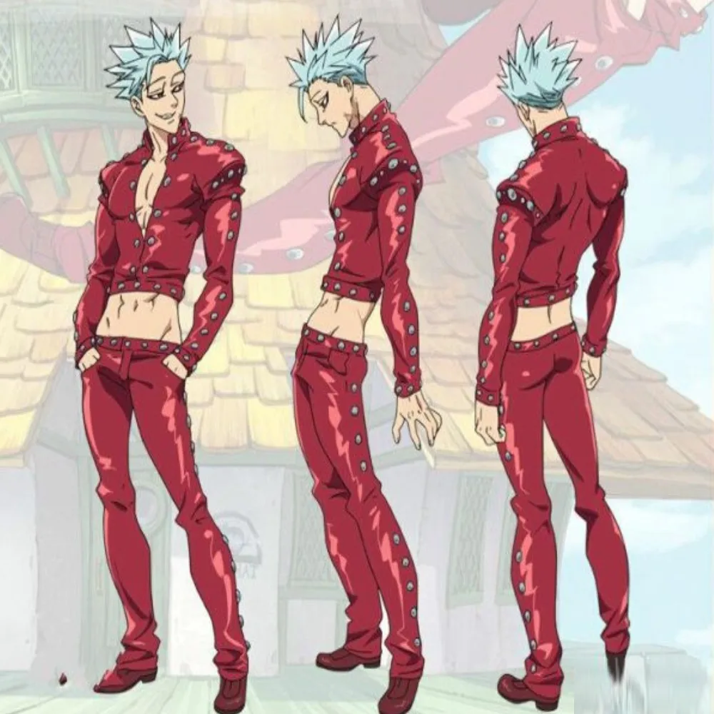 Anime los siete pecados capitales: ira de los dioses Ban Cosplay disfraz peluca Fox's Sin of Greed abrigo rojo de PU uniforme hombre traje de Halloween
