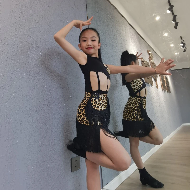 Vestito Da Ballo Latino Leopardato Per Ragazze – Gonna Aderente Per Salsa, Tango E Rumba (Taglie 120-170)