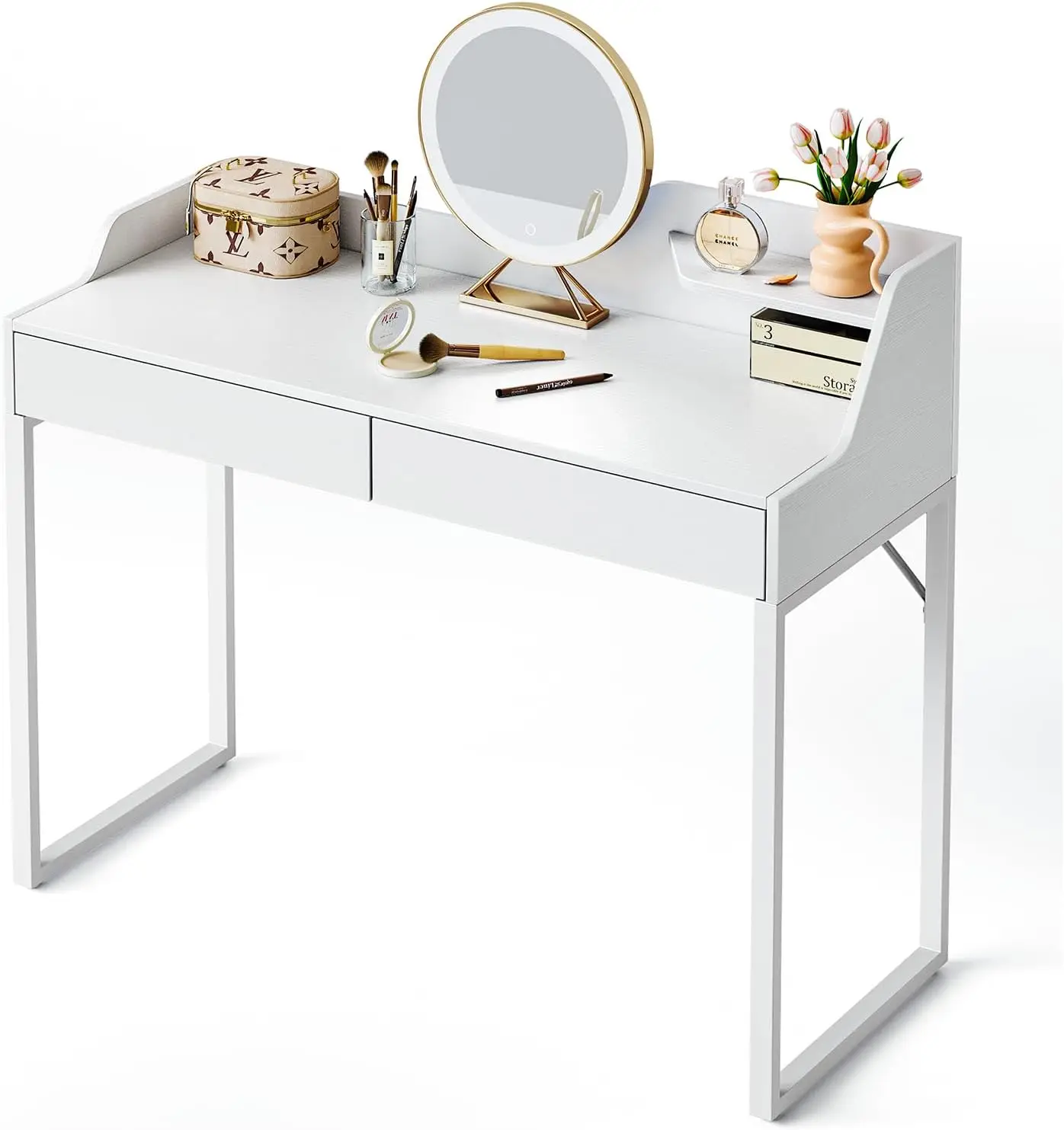 CubiCubi Vanity Desk with 2 Drawers, 40 Inch Computer Home Office Desk, Modern Makeup Dressing Desk, Study Work Table, White