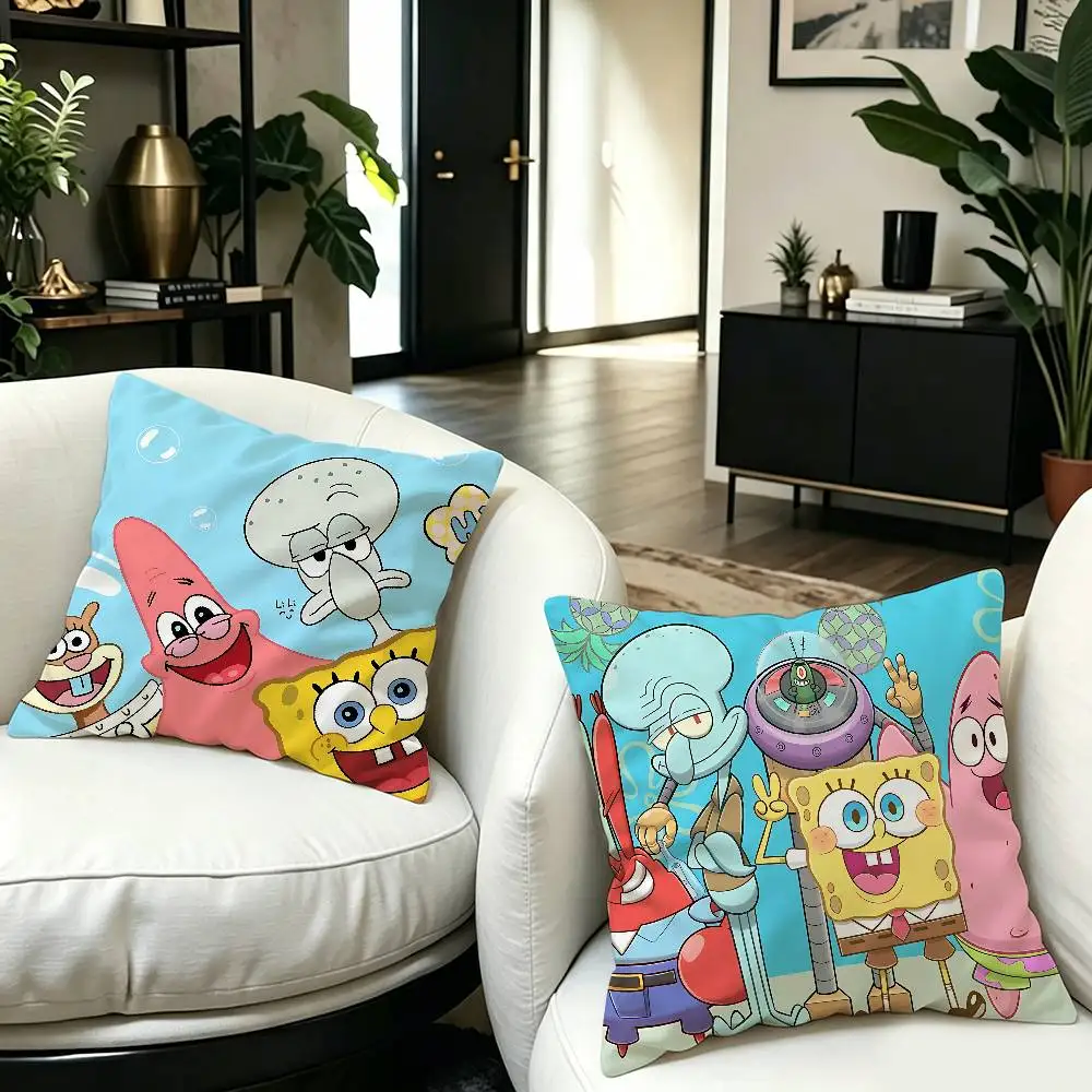 Anime S-SpongeBobes Cute Cushion Cover Inches Farmhouse Decor Home Throw Pillow Covers for Couch Decorations