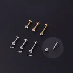 2pcs Stainless Steel Piercing Tragus Stud Earrings, Crystal Labret Small Ear Stud Helix Cartilage Earring for Women Body Jewelry