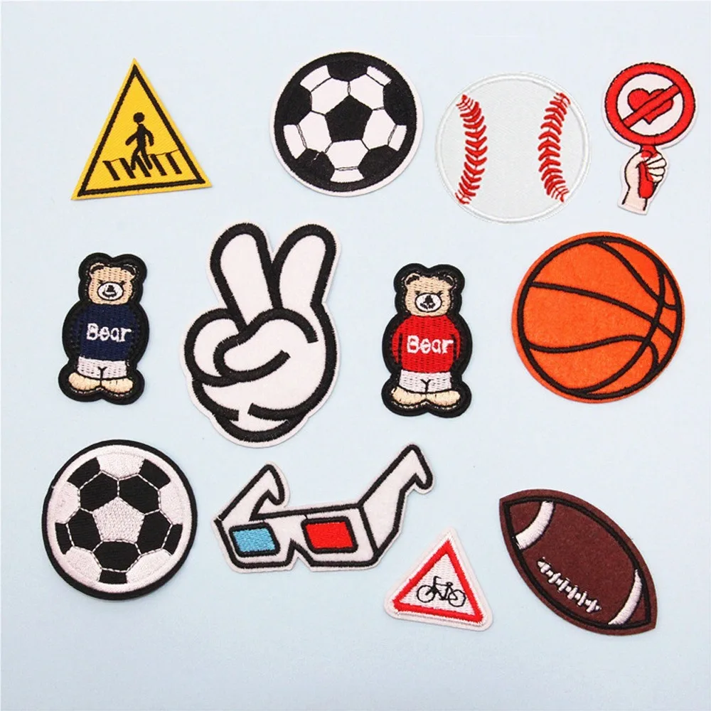 

Football Basketball Rugby Bear Series Cloth Patches Embroidery Clothing Hat Decoration DIY Patch Iron on Velcro Patch Custom