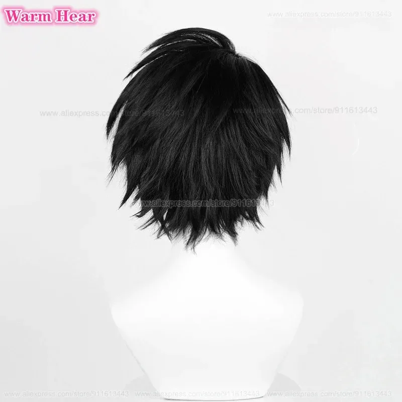 شعر مستعار L.Lawliet محايد للجنسين مقاس 35 سم أسود مقاوم للحرارة، مناسب لحفلات الهالوين وعيد الميلاد