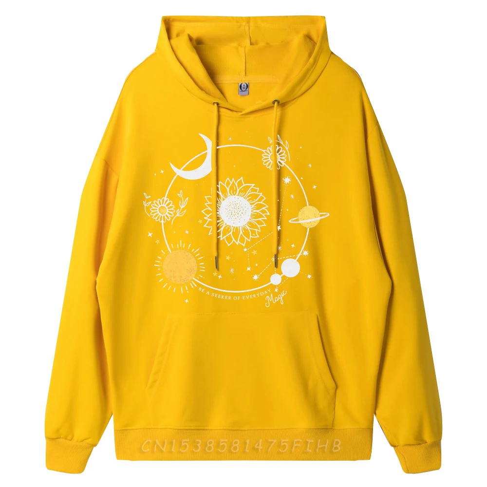 Special Mens Hoodies Round Neck Long Sleeve Celestial Mystical Luna Sunflower Moon Sweatshirt Lose Hoodies