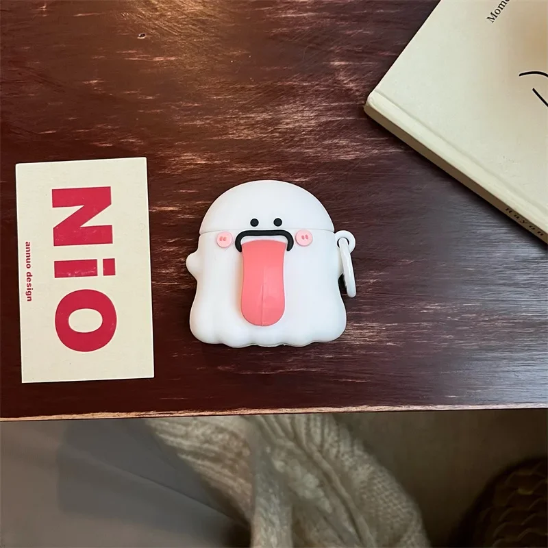 

Funny Long Tongue Ghost Case for AirPods 4 Airpod 1 2 3 Pro Pro2 Bluetooth Earbuds Charging Box Protective Earphone Case Cover