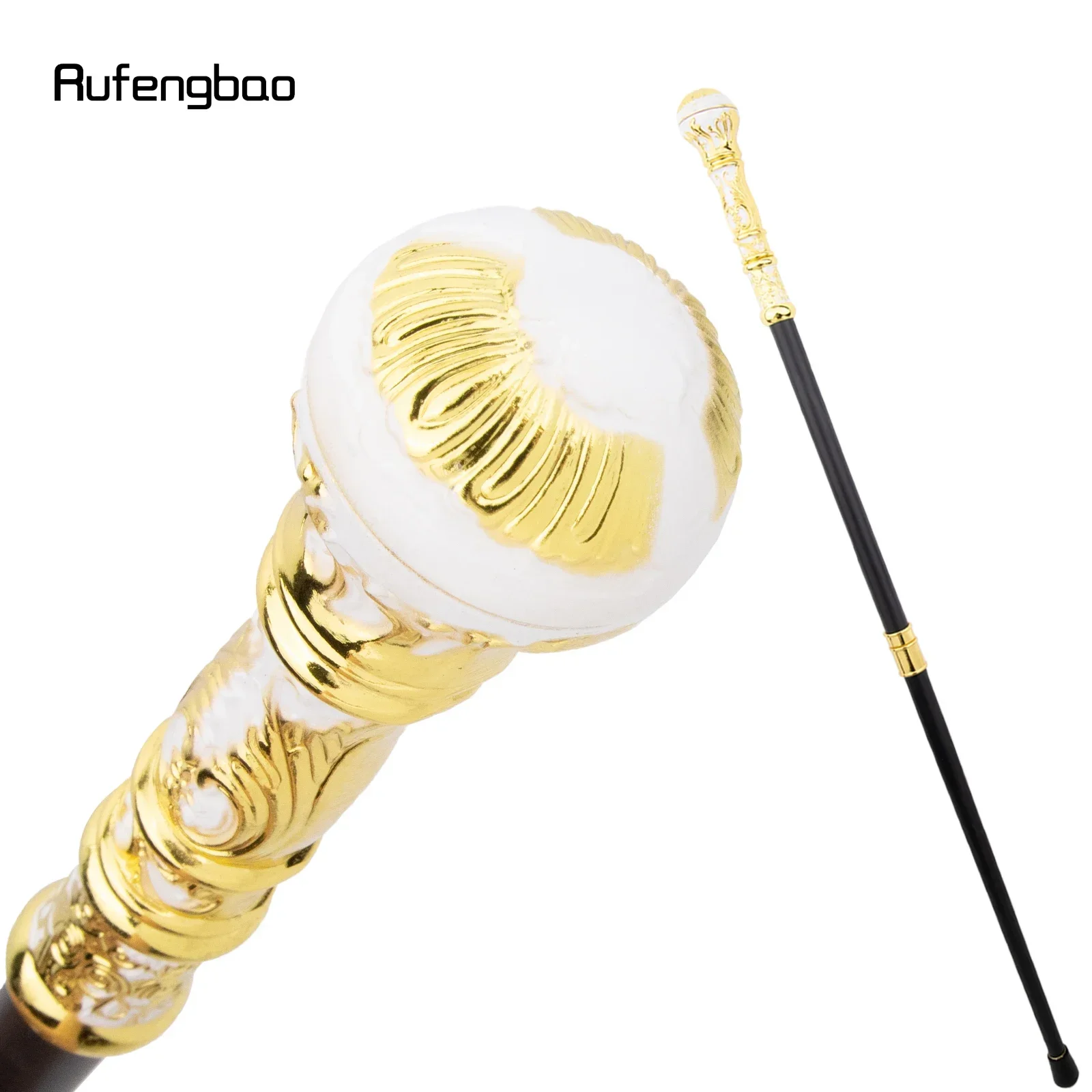 Bastão de moda com alça redonda de luxo, branco dourado, para festa, decorativo, bengala, elegante, botão de crosier, 93cm
