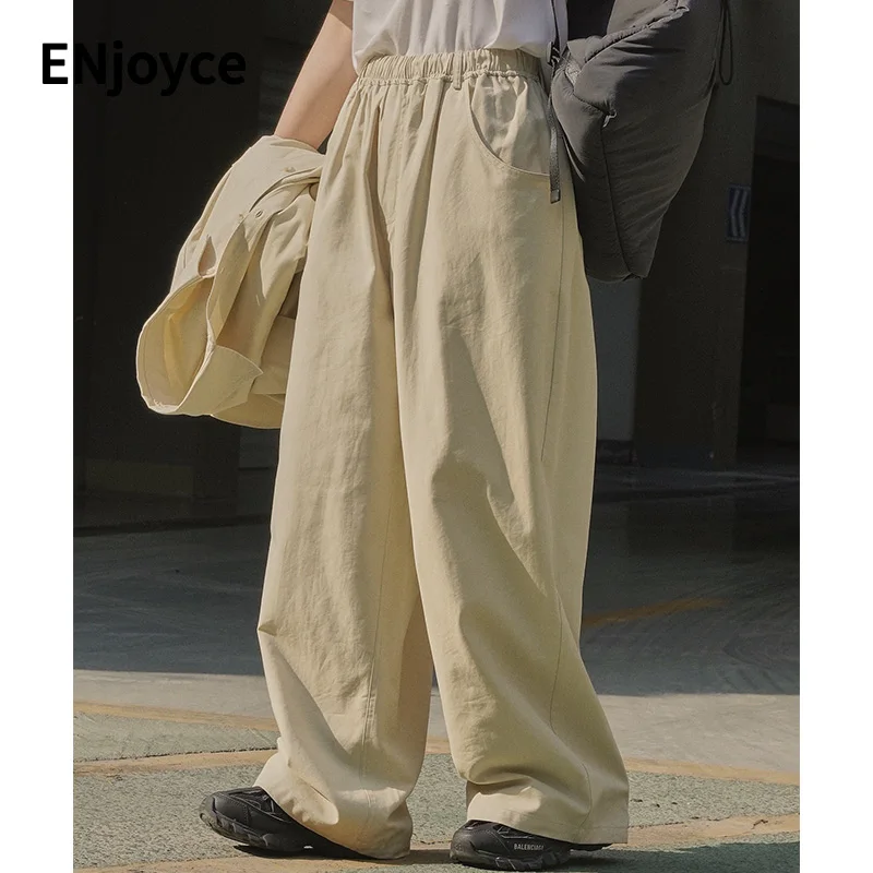 

ENjoyce 2024 Spring Women Vintage Wide Pants Elastic Waist Y2K Streetwear Casual Sweatpants Loose Trousers