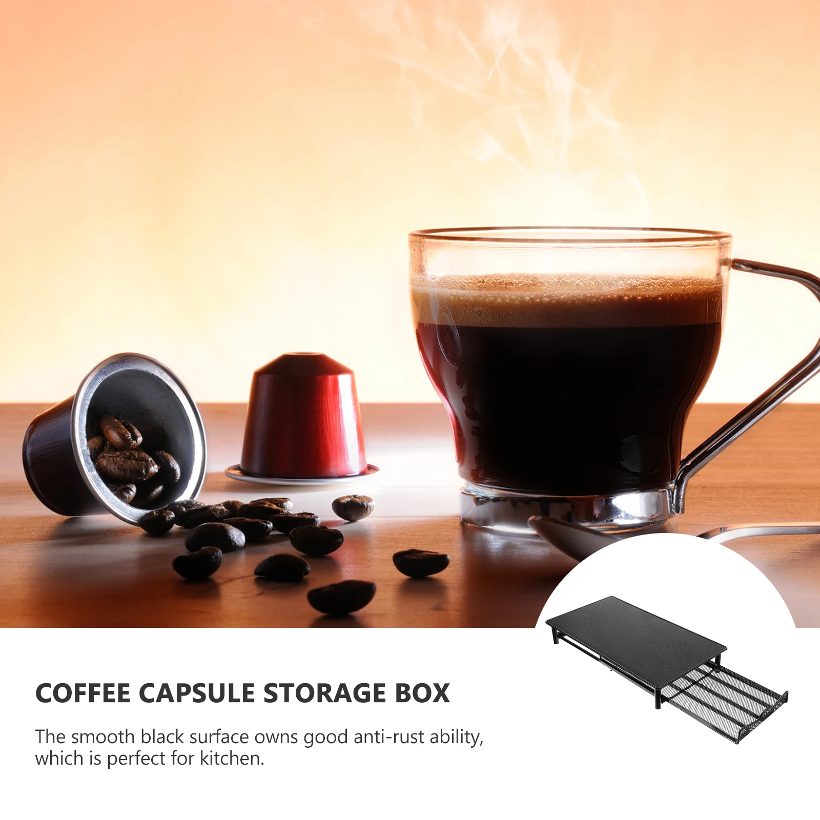 

Coffee Capsule Pod Storage Drawer Box 40 Capsules Iron Practical Storage Box Black Anti Rust Kitchen Desk Portable Container