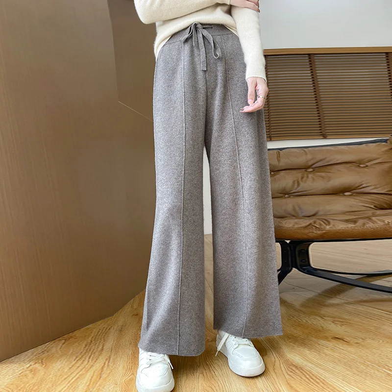 Women\'s Wool Wide Leg Pants Autumn And Winter High Waist Sagging Slim Casual Loose Straight Leg Knitted Pants ZD-3018