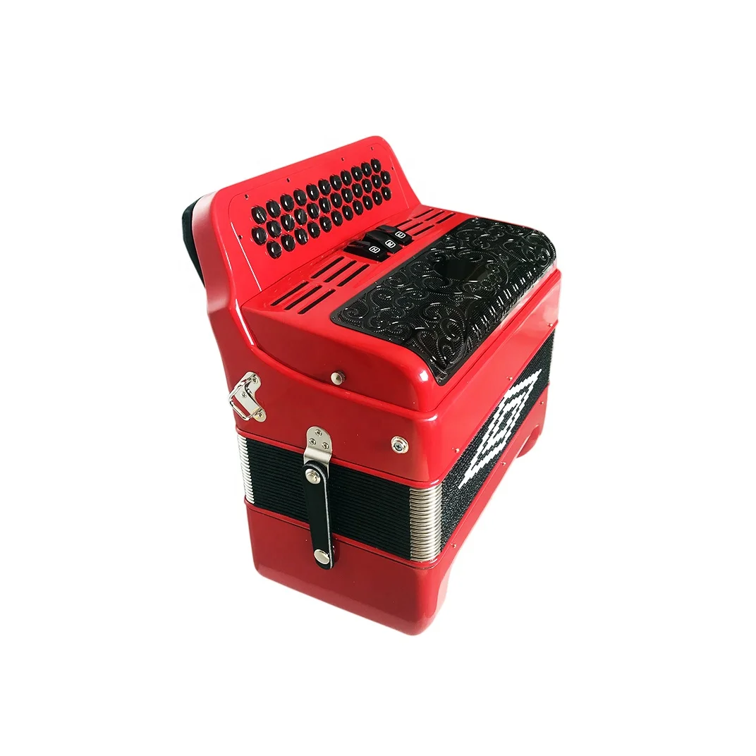 Professional JB3412C Accordion Instrument 34 Buttons 12 Bass 3 Registers Red Body with Black Grill Buttons Diatonic Conformation